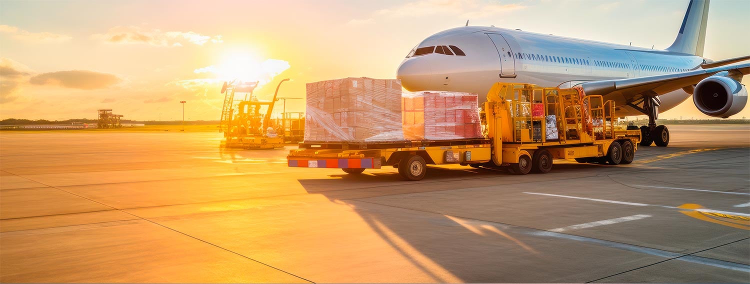 Cargo sitting in front of a jet