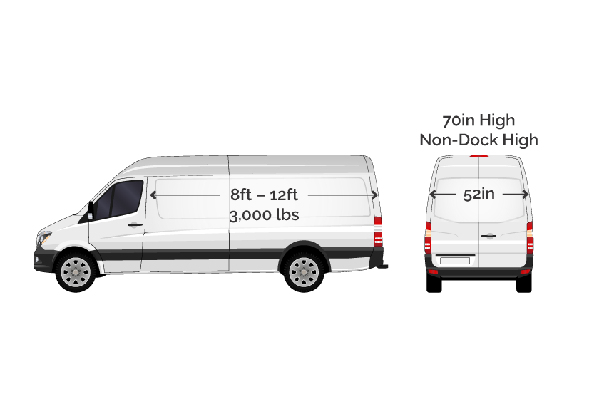 drawing of a sprinter van with dimensions labeled